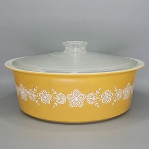 Vintage Pyrex 664 Big Bertha 4 Quart Butterfly Gold Casserole Dish and Glass Lid
